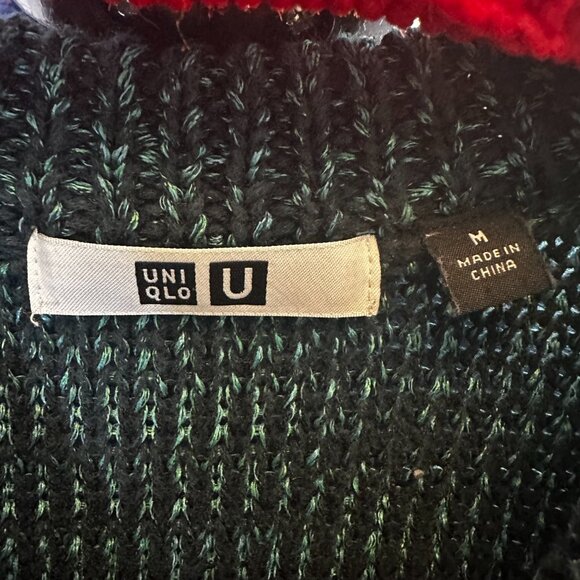 Uniqlo Women's Teal and Black Crewneck Sweater Size Medium Winter Cozy - Picture 4 of 5